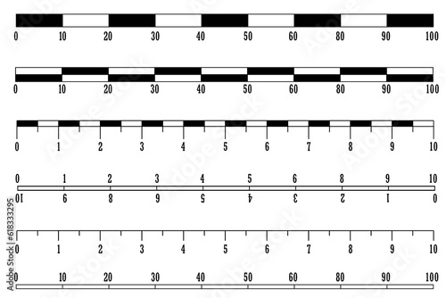 map scales graphics, measuring distance. set of metric rulers. Mackup for rulers. Measuring scales. Unit distances. Size indicators. Vector illustration. stock image.