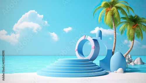 3d summer product display podium, product background, summer background