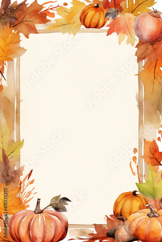 autumn frame surrounded by pumpkins , and fall leaves, Thanksgiving