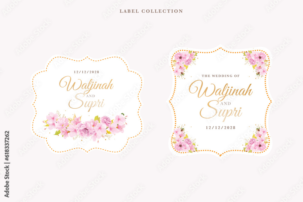 cherry blossom floral label illustration cherry blossom floral label illustration