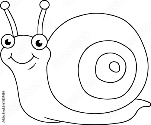 Snail vector illustration. Black and white outline Snail coloring book or page for children