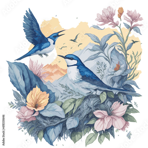 Bird set watercolor illustration. Red cardinal, eastern bluebird, goldfinch, robin... Realistic garden and forest birds collection element. Beautiful avian set on white background. © Panda design