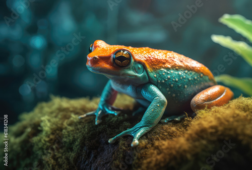A smile frog on moss, generative AI © Kien
