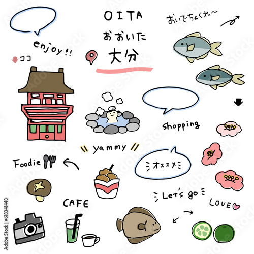 大分の手描きのアイコンセット