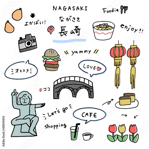 長崎の手描きのアイコンセット