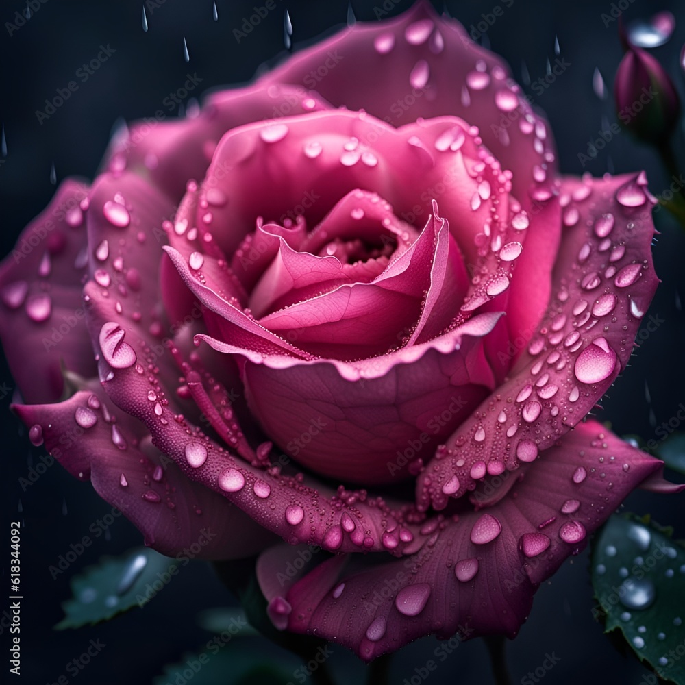 Romantic rose with raindrops on it