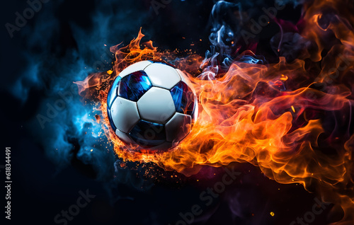 A soccer footballe ball  ablaze