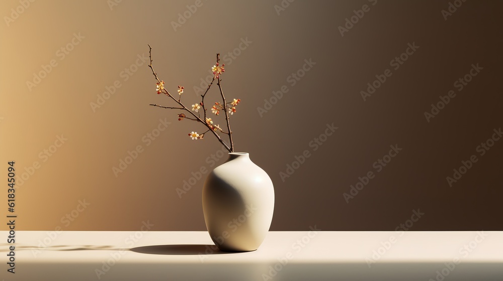 decorative vase with indoor plant inside room simple minimalist illustration copy space generative ai