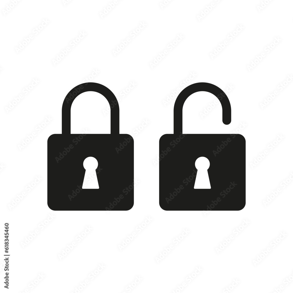 Padlock icon. Open and closed lock. Computer security. Vector illustration. stock image. Padlock icon. Open and closed lock. Computer security. Vector illustration. stock image.