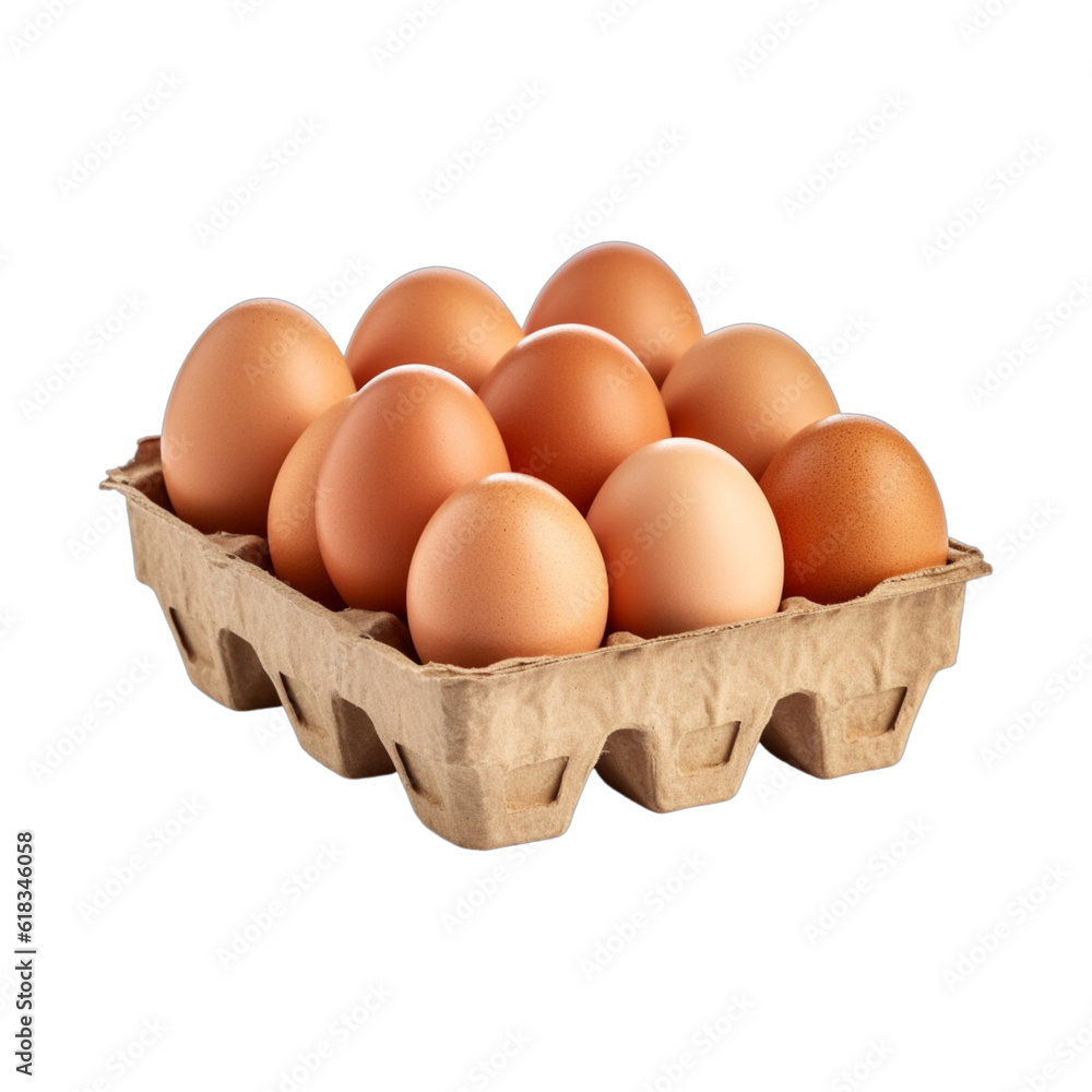 package of eggs in storage from a farm isolated on transparent background
