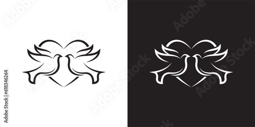 Minimal two Dove love logo design vector template