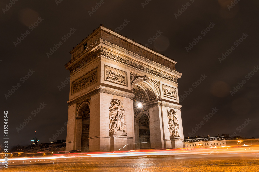 Arc de Triomphe at Champs-Élysées in Paris at night