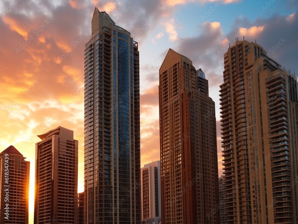 Fototapeta premium Сity with skyscrapers, generative AI