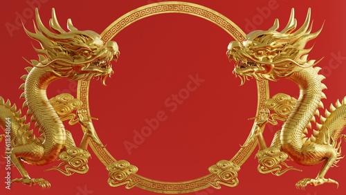 Wallpaper Mural 3d rendering illustration background for happy chinese new year 2024 the dragon zodiac sign with red and gold color, flower, lantern, and asian elements. ( Translation :  year of the dragon 2024 ). Torontodigital.ca