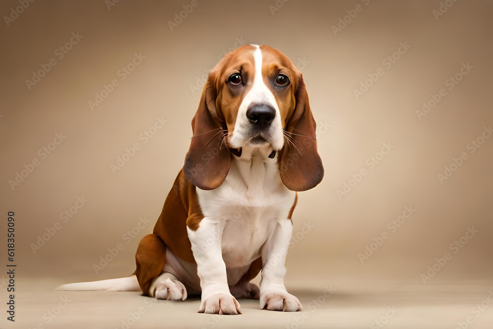 Dog breed Basset hound dog sitting on floor