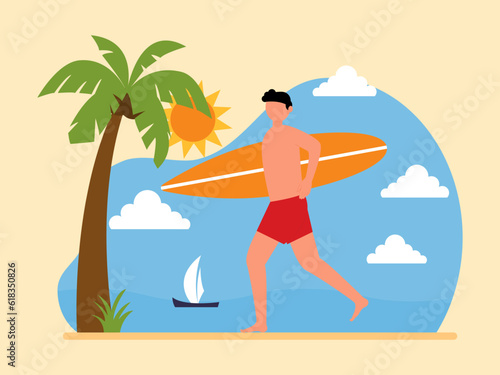 Summer illustration a beautiful view. Vector illustration. Summer time background illustration.