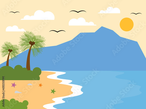 Summer illustration a beautiful view. Vector illustration. Summer time background illustration.
