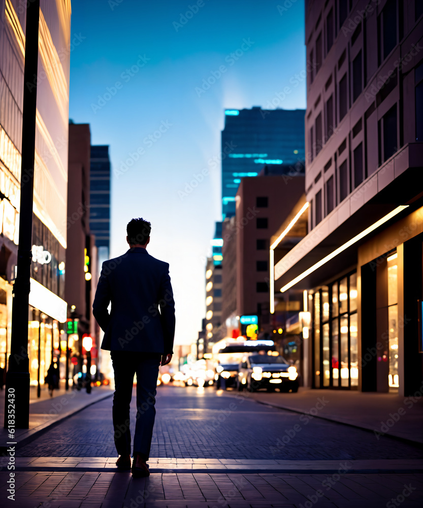 Backlit of a man walking on the city street Backlit of a man walking on the city street