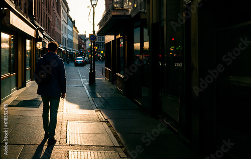 Backlit of a man walking on the city street