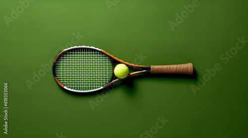 tennis racket and balls on green background created with Generative AI  © kimly