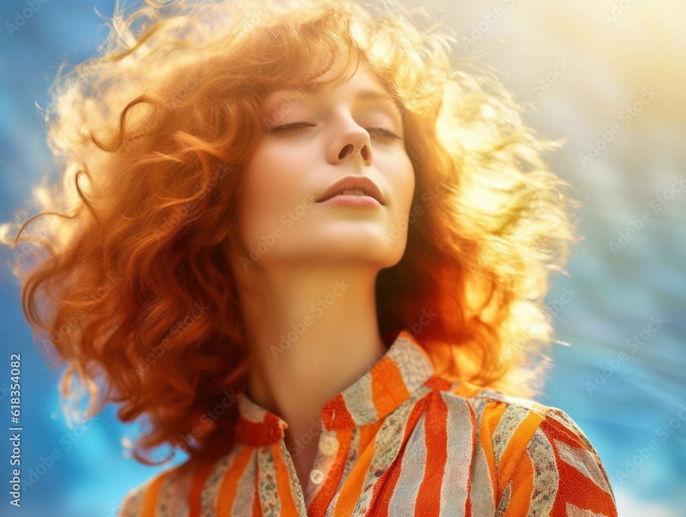 70s style fashion hairstyle portrait of female woman model with golden light and period correct background, generative ai 70s style fashion hairstyle portrait of female woman model with golden light and period correct background, generative ai