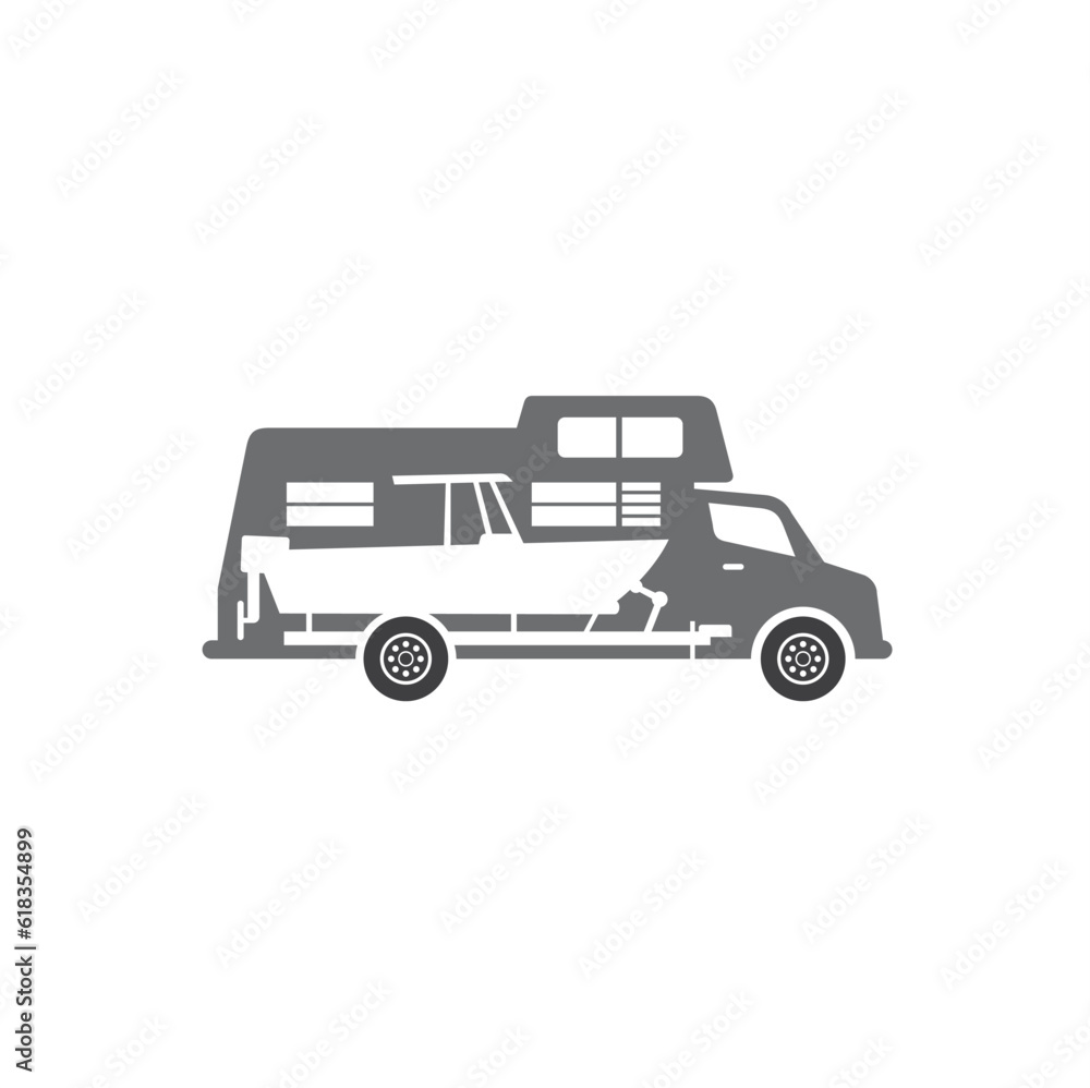 illustration of camper van and boat trailer. illustration of camper van and boat trailer.