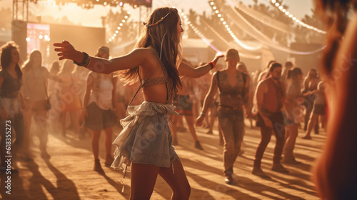 group of people dancing a person line dancing with a group of enthusiastic dancers in a country music festival,, AI Generated