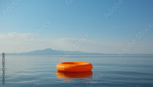 Life buoy floating on the sea, created using generative AI