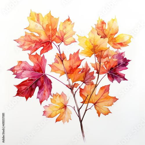 Scenic Seasonal Splendor: Watercolor Leaves Isolated on White Background - Generative AI