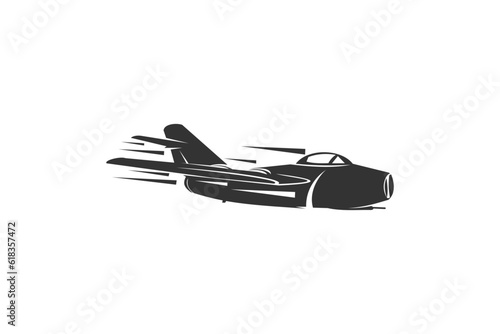Russian cold war jet fighter plane vector illustration. simple aircraft logo, military equipment.