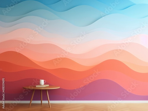 modern and elegant interior design with multi coloured wallpaper, generative ai