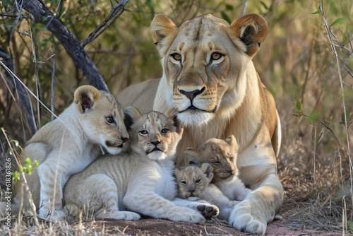 Mother Lion With Cubs