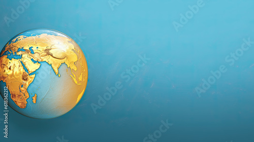 top view of planet picture on turquoise background  earth day concept  copy space