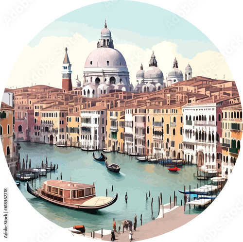 Beautiful Venice with River Round Vector © Tri Endah Wanito