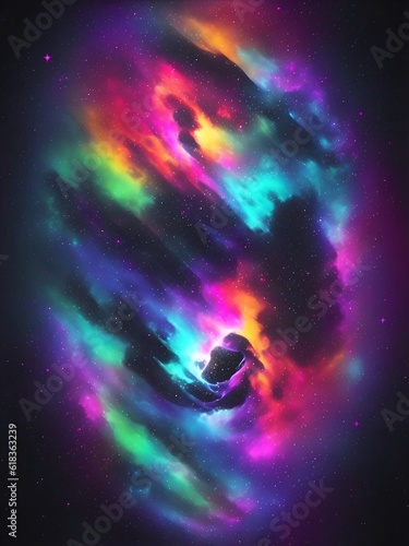 An epic illustration of a beautiful Nebulosa galaxy with vibrant colors, hundreds of stars and multiple planets, evoking a sense of awe and wonder. © Amlumoss