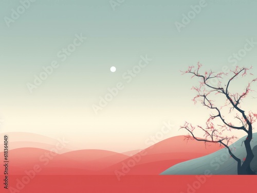 minimalist style landscape illustration with gadients, generative ai