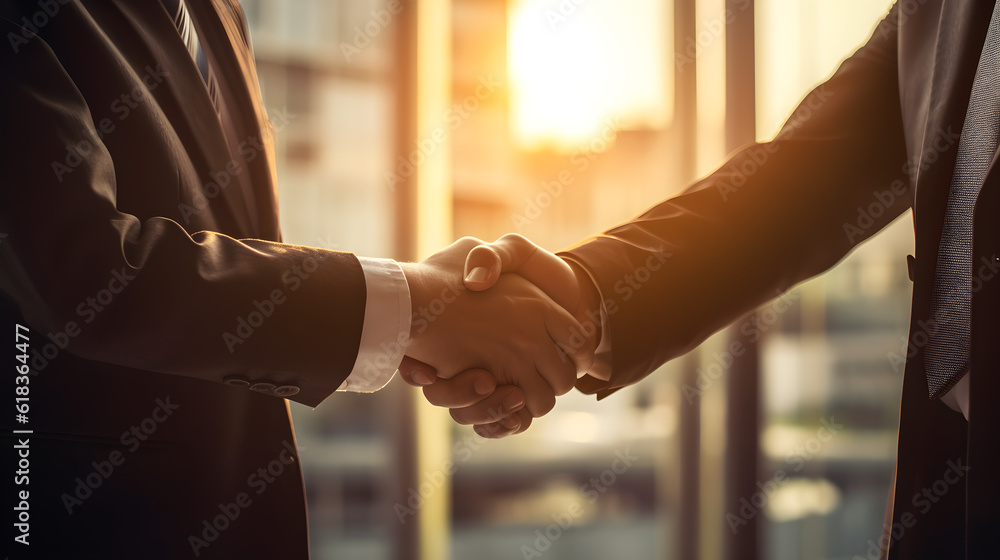 business people shaking hands in office created with Generative AI 