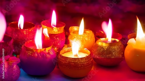 Colorful Candlelight image at dark background, diwali concept, generative Ai art