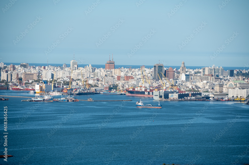Cityscape of the city of Montevideo in the capital of Uruguay in 2023 from the fortress of Cerro