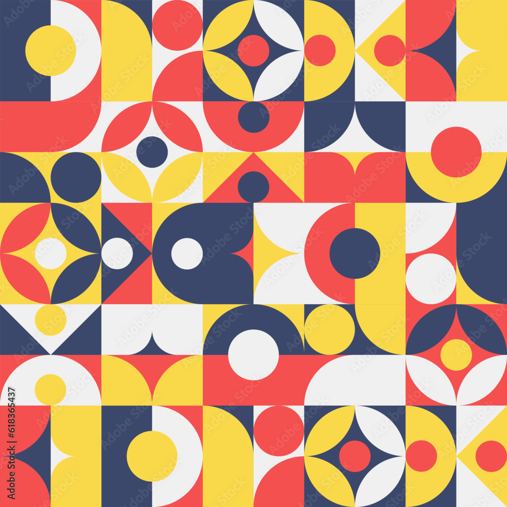Pop Art Mosaic Abstract Geometric Pattern Decorative Ornament Seamless Background Vector Illustration Blue Red Yellow Pop Art Mosaic Abstract Geometric Pattern Decorative Ornament Seamless Background Vector Illustration Blue Red Yellow