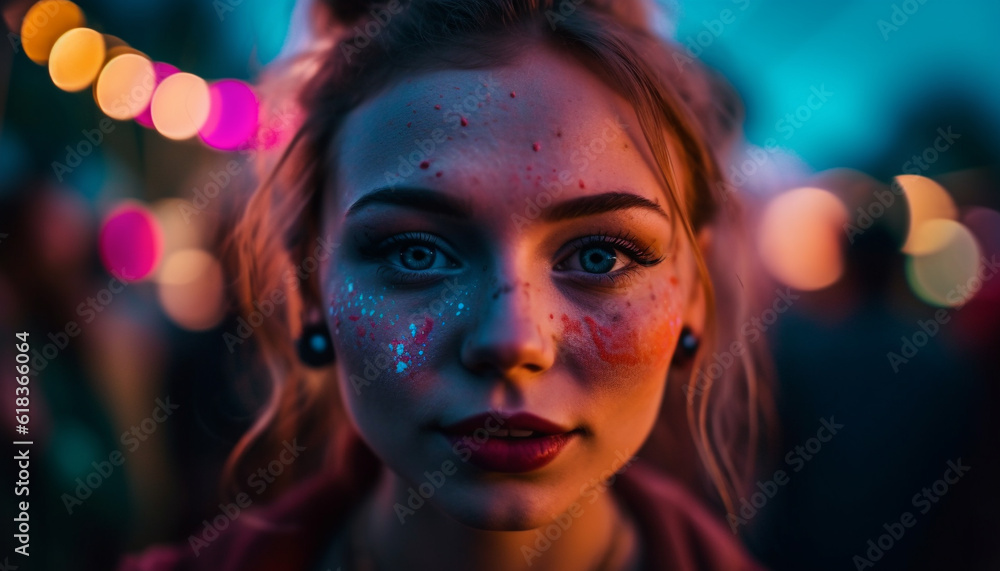 Young women smiling, looking at camera outdoors generated by AI Young women smiling, looking at camera outdoors generated by AI