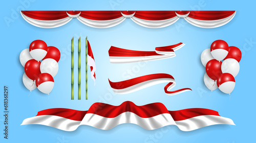 Indonesia vector elements, 17th August independence day celebration elements collections