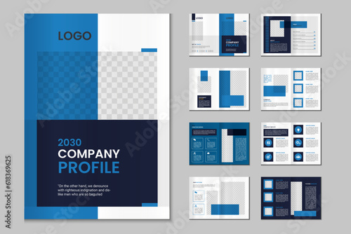 Company profile, multipage brochure template, include cover page, vertical a4 format presentation, landing page, annual report, leaflet, magazine, catalog, trendy minimalist colorful geometric design