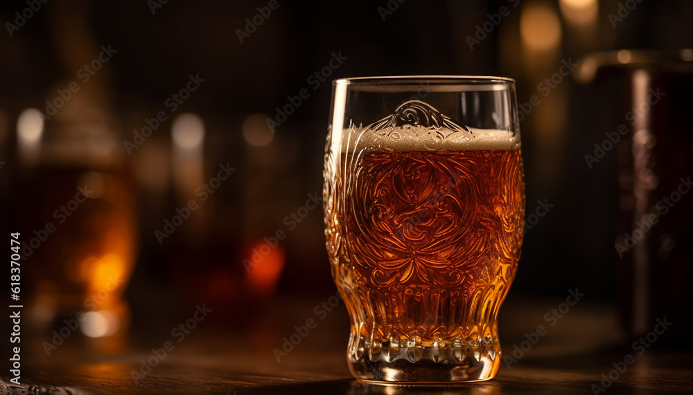 Whiskey and beer on bar counter, night generated by AI Whiskey and beer on bar counter, night generated by AI