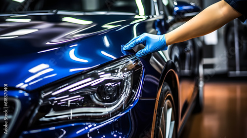 hand poly the luxury blue car at garage created with Generative AI 