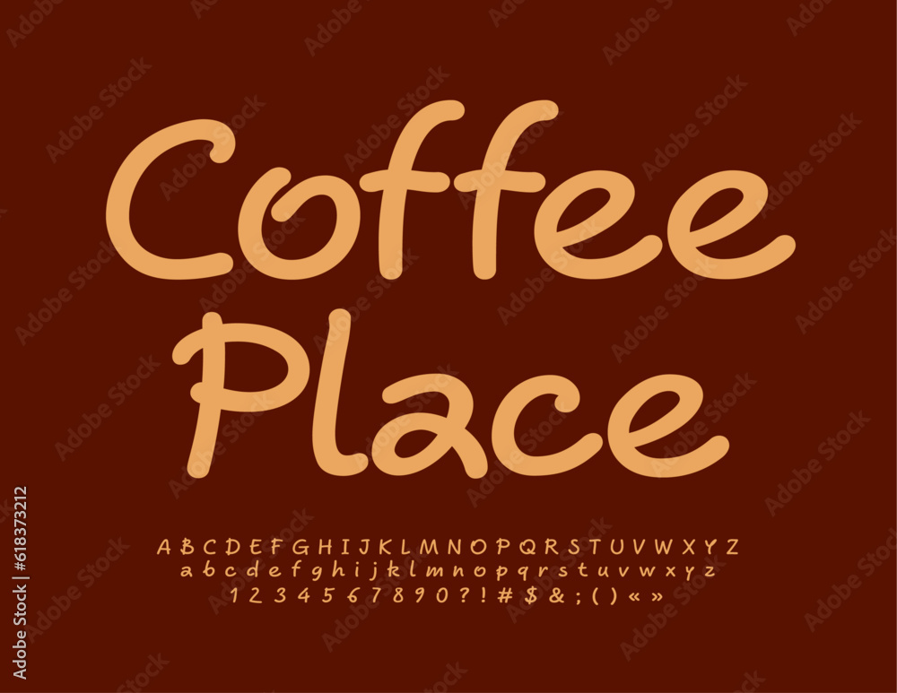 Vector artistic logo Coffee Place. Creative set of Alphabet Letters, Numbers and Symbols. Modern handwritten Font Vector artistic logo Coffee Place. Creative set of Alphabet Letters, Numbers and Symbols. Modern handwritten Font