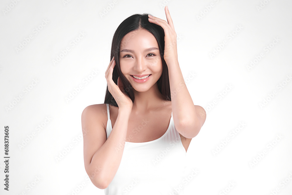 Beautiful young asian woman with clean fresh skin on white background, Face care, Facial treatment, Cosmetology, beauty and spa, Asian women portrait. Beautiful young asian woman with clean fresh skin on white background, Face care, Facial treatment, Cosmetology, beauty and spa, Asian women portrait.
