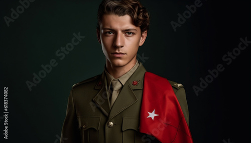 Confident young adult military veteran in uniform generated by AI