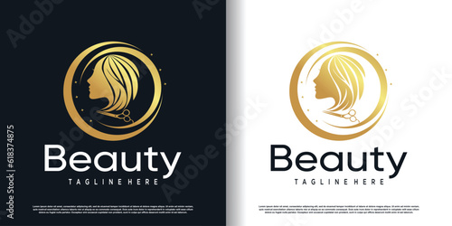 hair cut logo design vector for fashion with creative concept premium vector