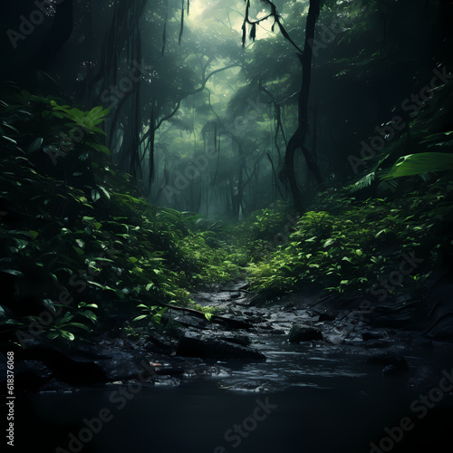 Rain Forest River Landscape Illustration © Azelia